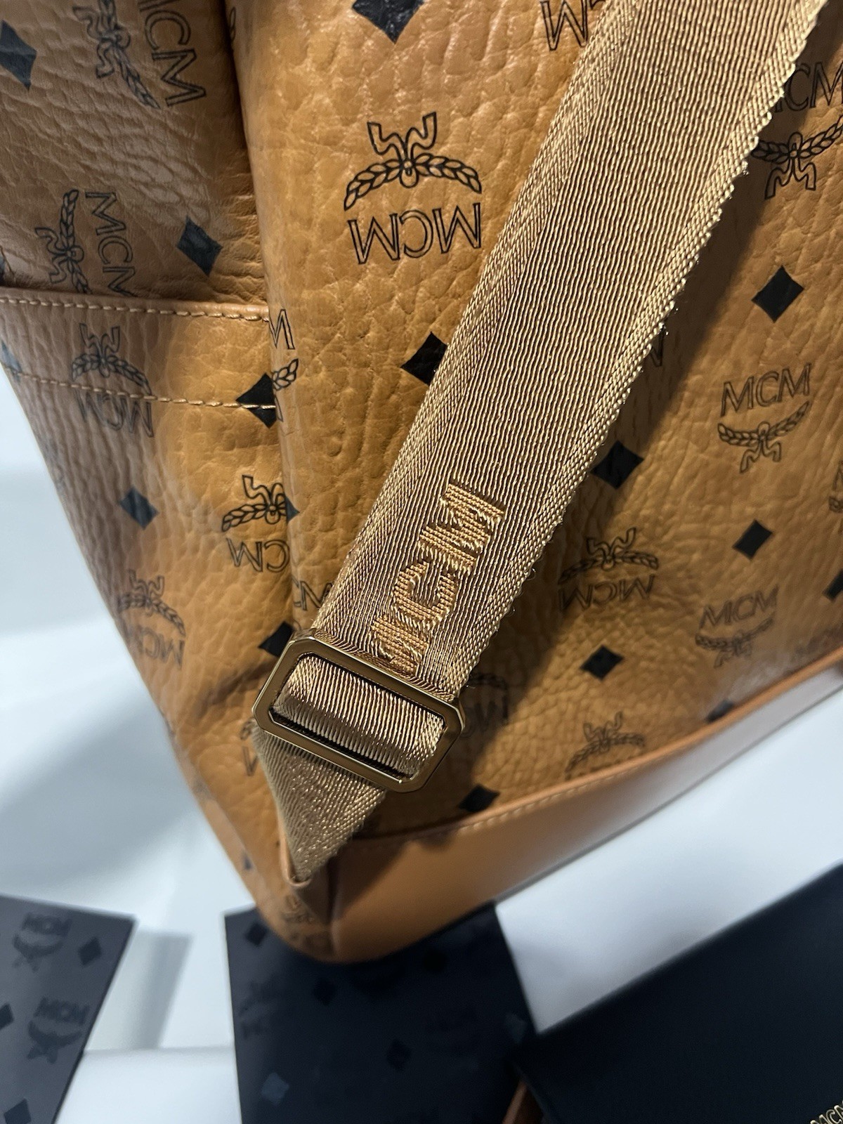 MCM Backpack Medium VISETOS COGNAC 100% Authentic W/RECEIPT