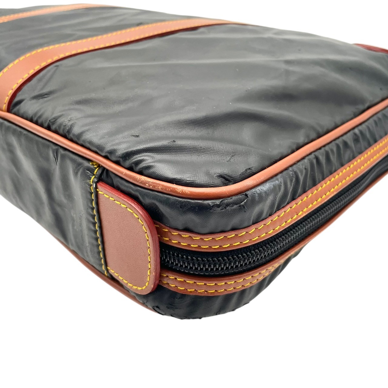 Authentic HUNTING WORLD PVC Leather Business Bag Briefcase Black Brown Vintage