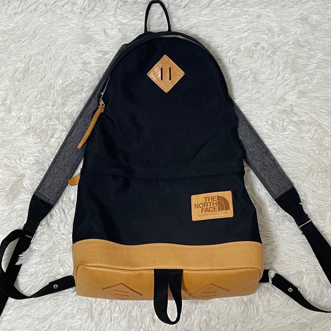 North Face Backpack Tanned Leather Nylon Black 34x17x50cm