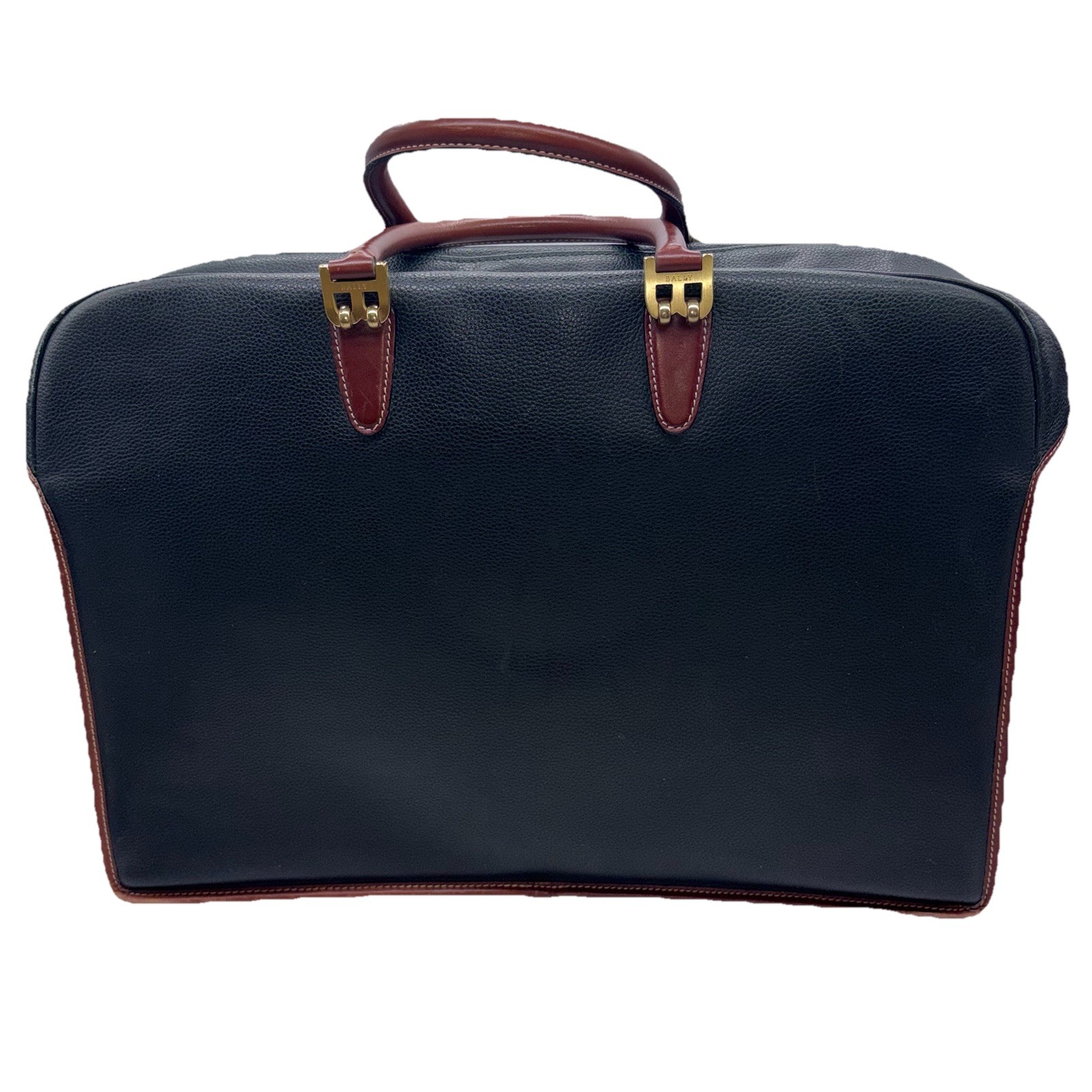 Bally Pebbled Leather B Logo Briefcase Gold Brass Hardware Office Travel VTG