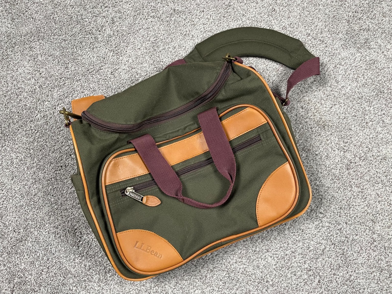 LL Bean Sportmans Accessory Bag Duffel Crossbody Canvas Leather Classic Travel