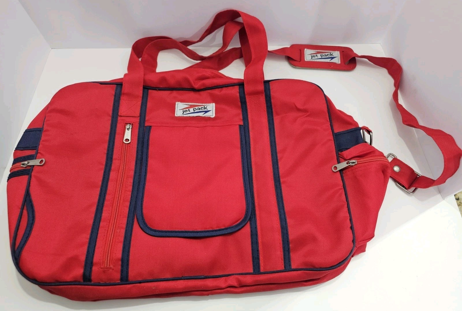 Vintage 80s Jet Pack Red Nylon Duffle Bag Travel Gym Retro Carry On