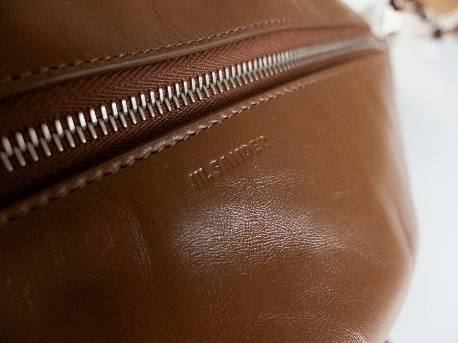 (NO CUSTOMS TAX) JIL SANDER medium brown leather Taco belt / crossbody bag NWT
