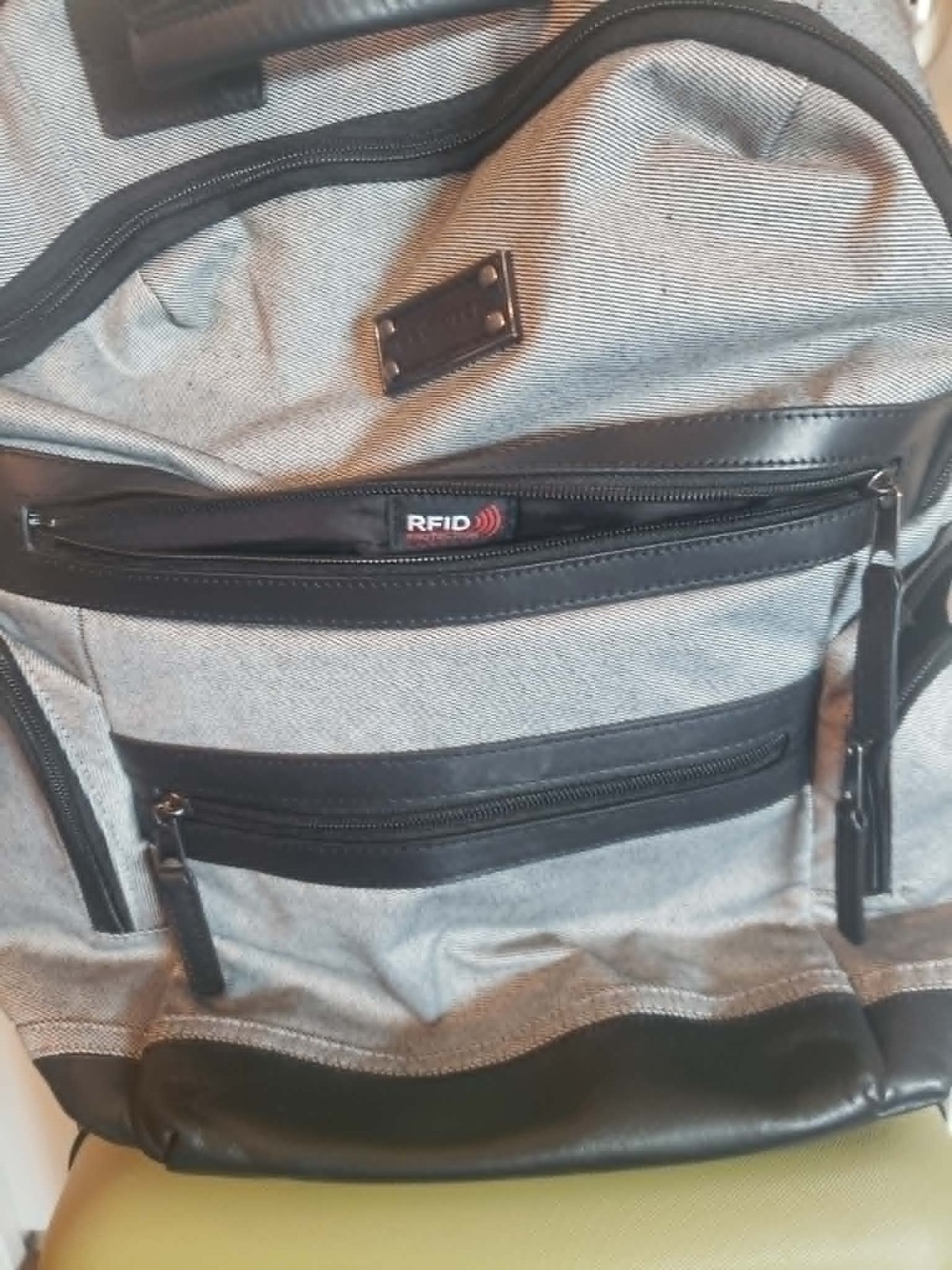RENWICK Mix Material UNISEX Gray Denim Laptop Backpack