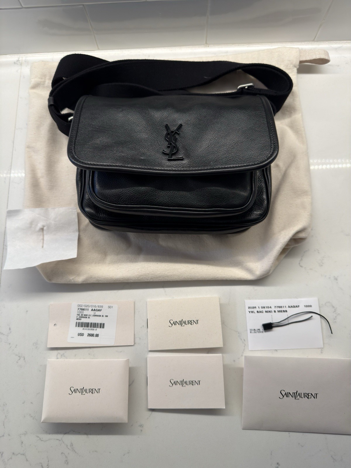 ✅ YSL Yves Saint Laurent Small Niki cross Messenger Bag Black Grain Leather