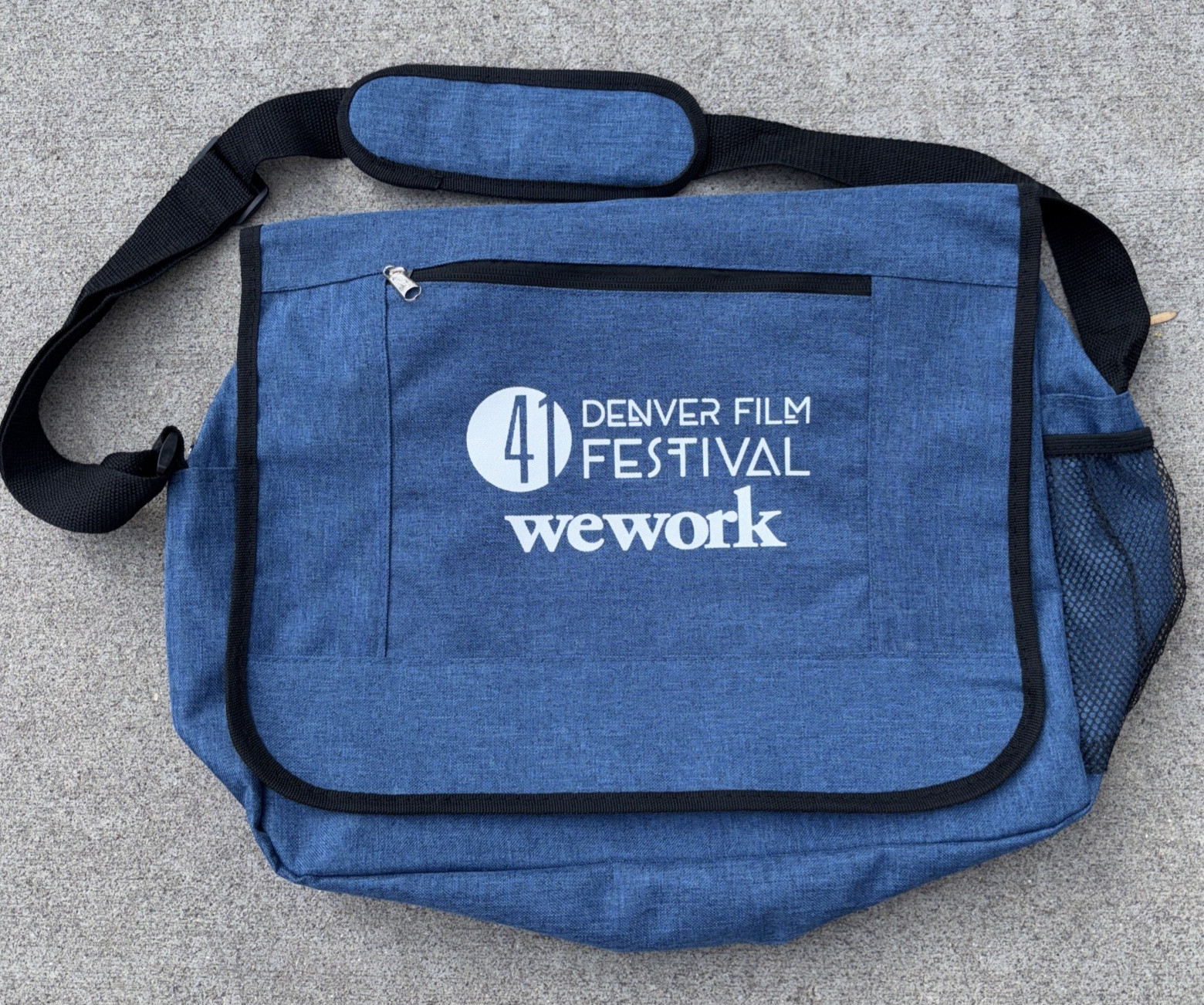 Denver Film Messenger Pouch bag; Blue, flap, zipper pocket 16″x11.5″x4″