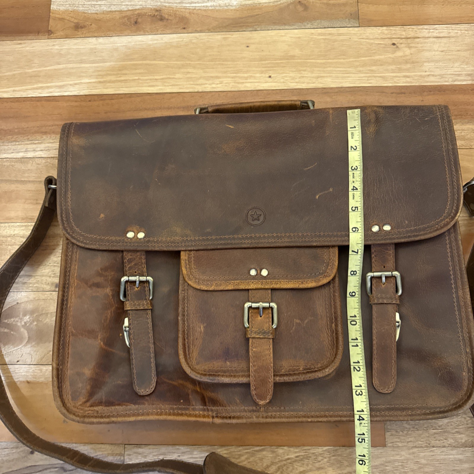 Aaron Leather Goods Messenger Side Bag 18×14 Buffalo Distressed Brown Laptop