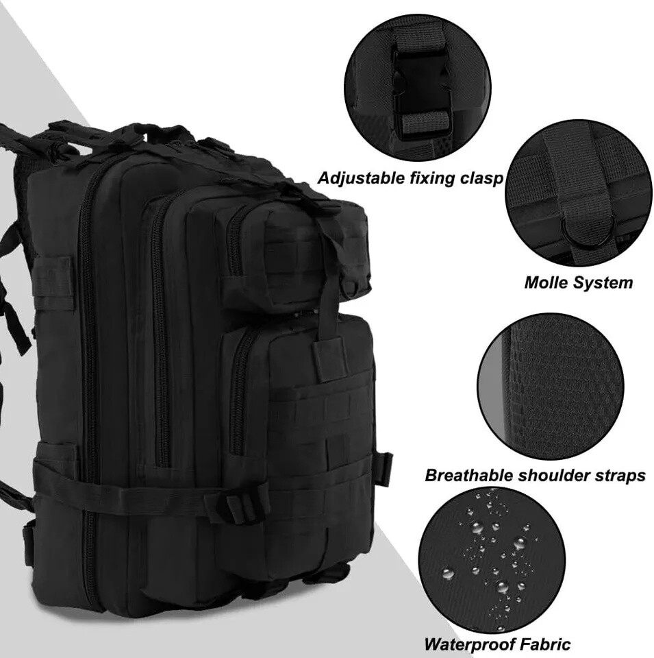 30L Outdoor Military Black Tactical Rucksack Backpack Camping Hiking Travel Bag
