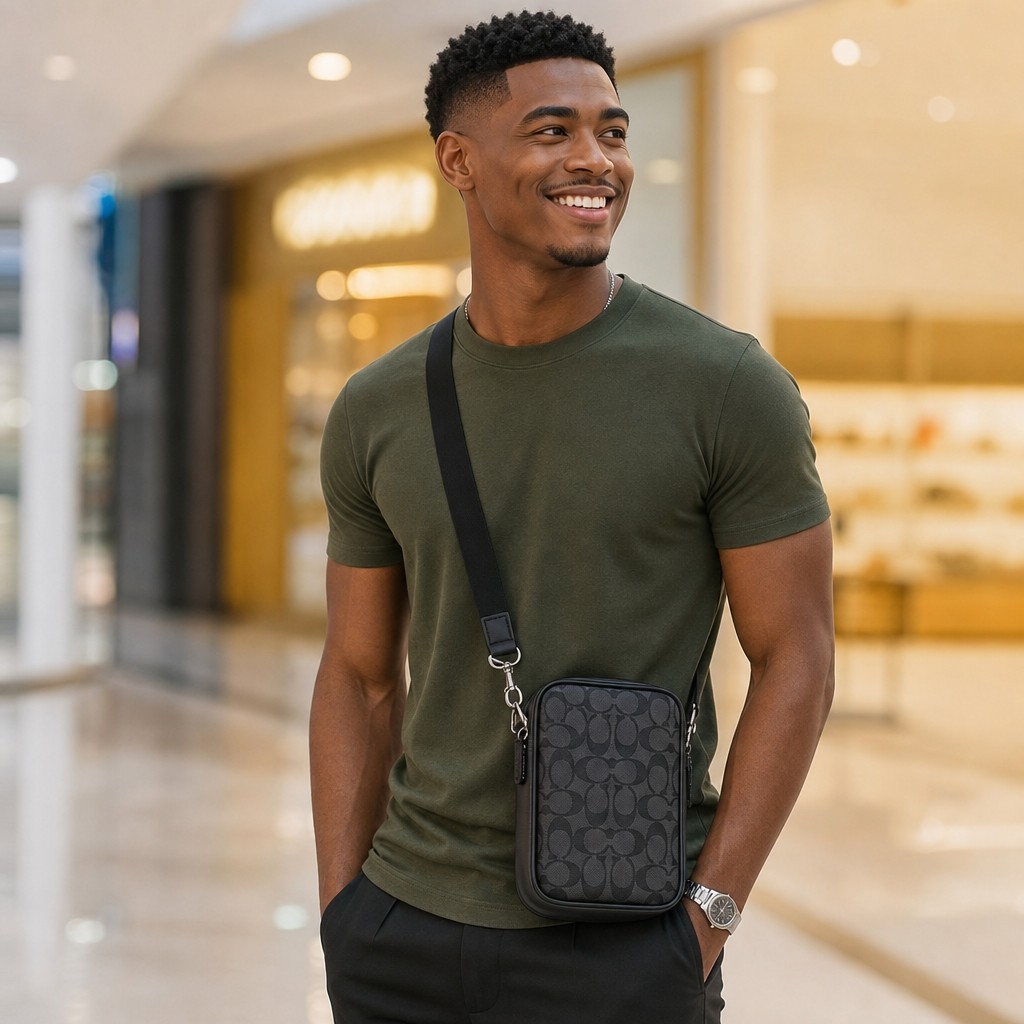 COACH Stanton Crossbody Bag Signature Jacquard Men’s NWT Black/Charcoal