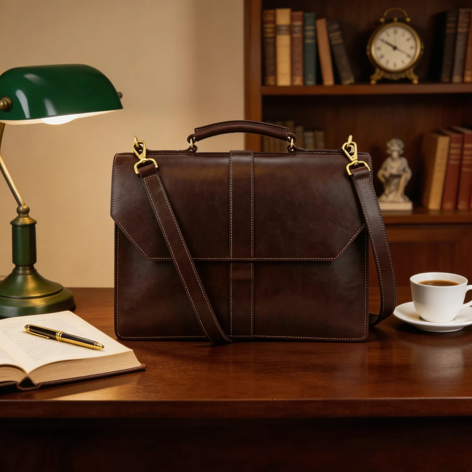 Full Grain Leather Messenger Bag Men Briefcase Laptop Satchel Shoulder Bag Brown