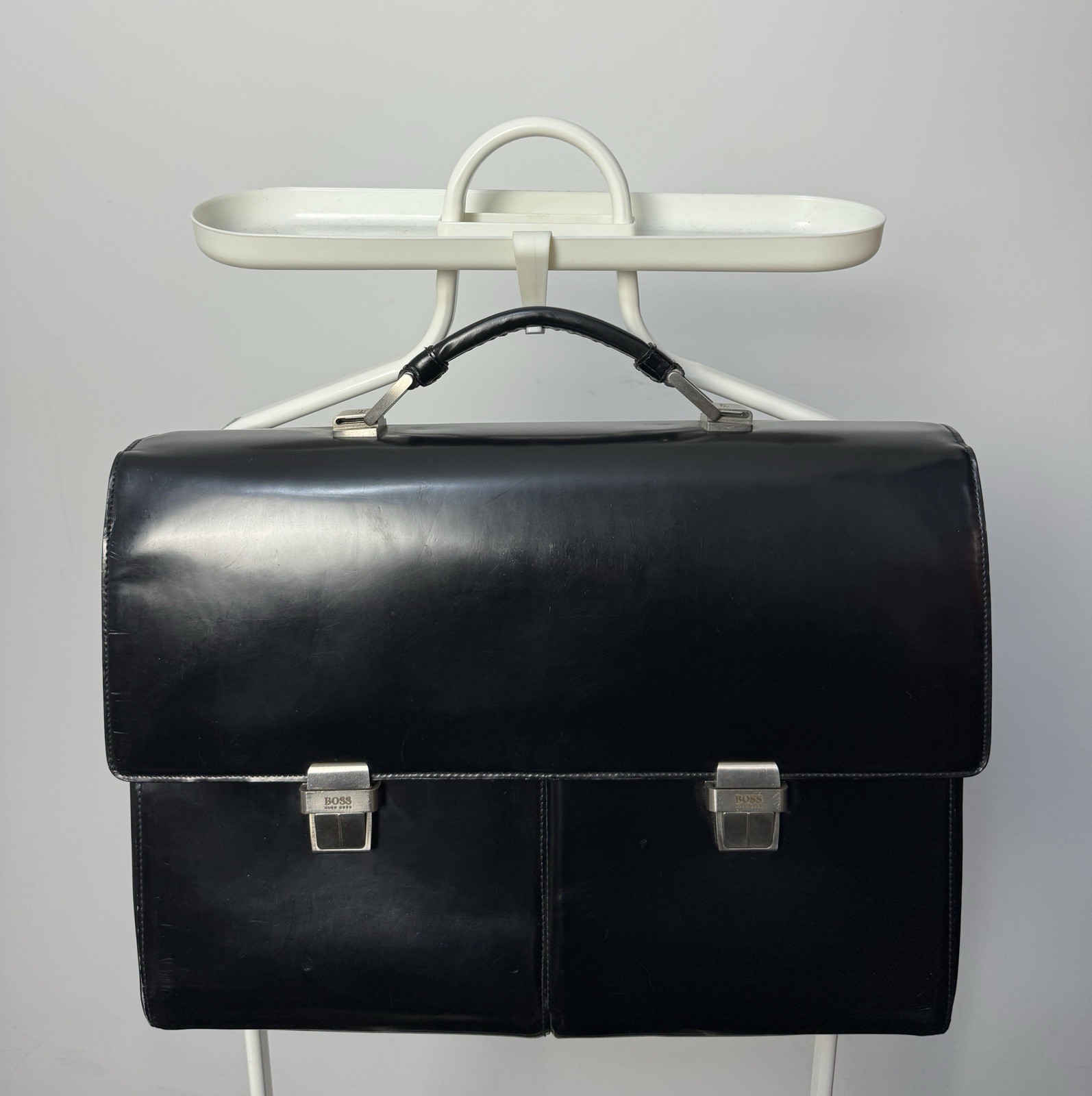 Hugo Boss men’s patent leather big heavy briefcase