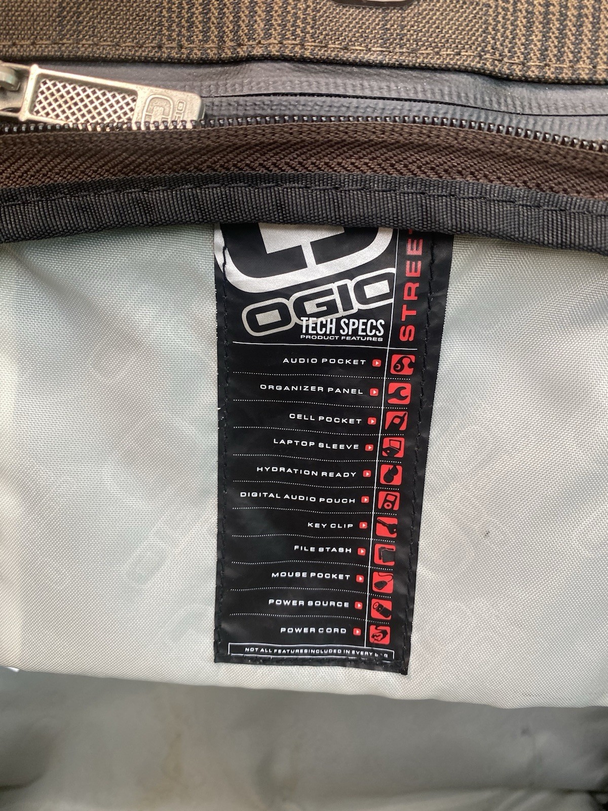 Ogio Metro Street Tech Specs Backpack Brown Pin Stripe Laptop Bag Usana Logo