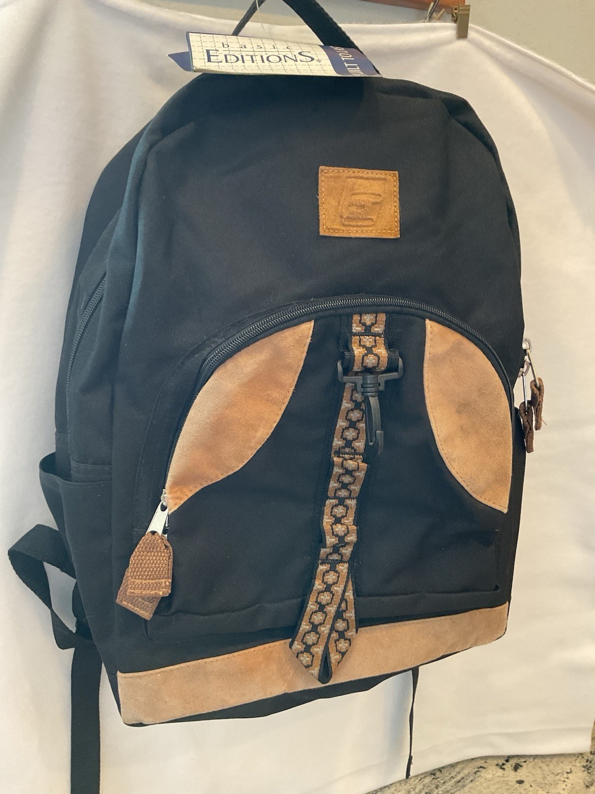 NOS NWT Vintage Basic Editions Canvas Suede Leather Backpack READ