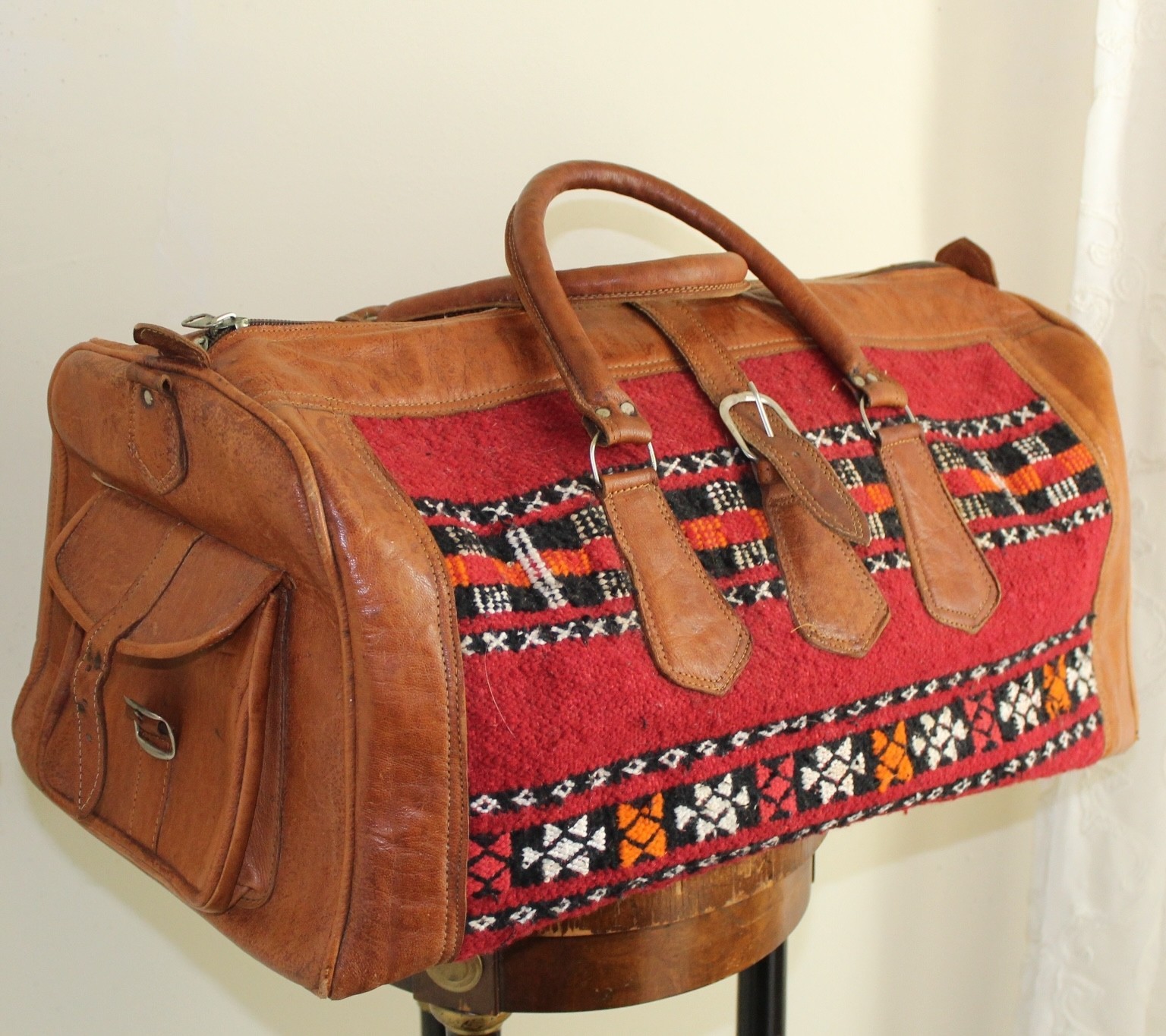 Estate COOL Handmade Moroccan leather Kilim Textile Travel duffel bag