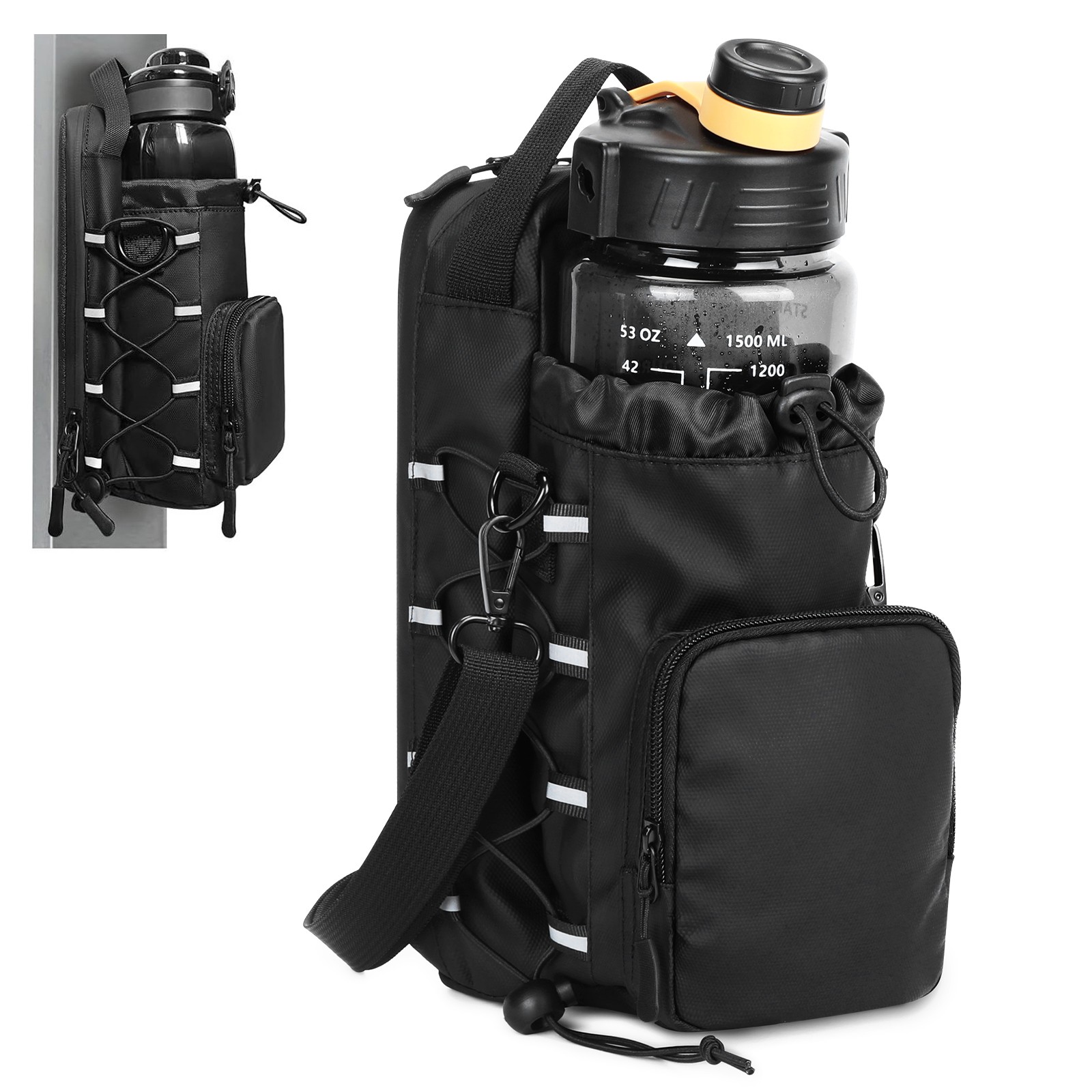 Magnetic Gym Bag Water Bottle Carrier Holder with Shoulder Strap & Phone Pockets