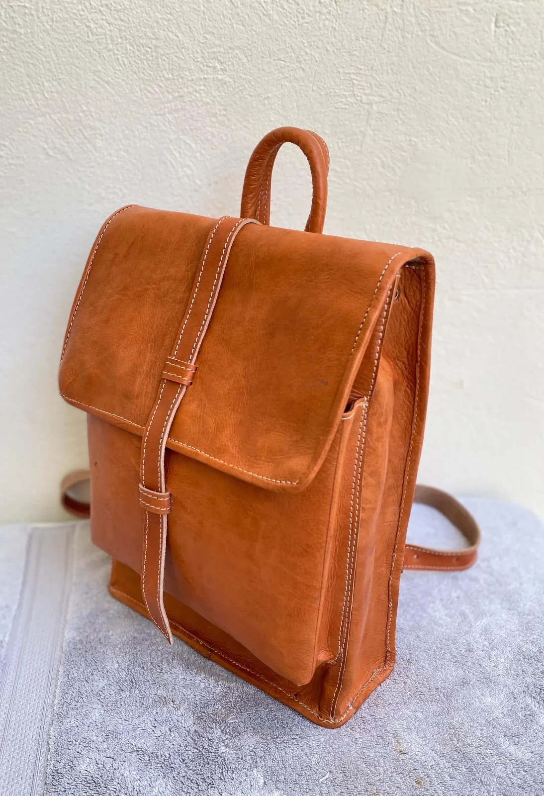 Handcrafted Genuine Leather Roll Top Bag – Cognac | 45cm | 100% Handmade