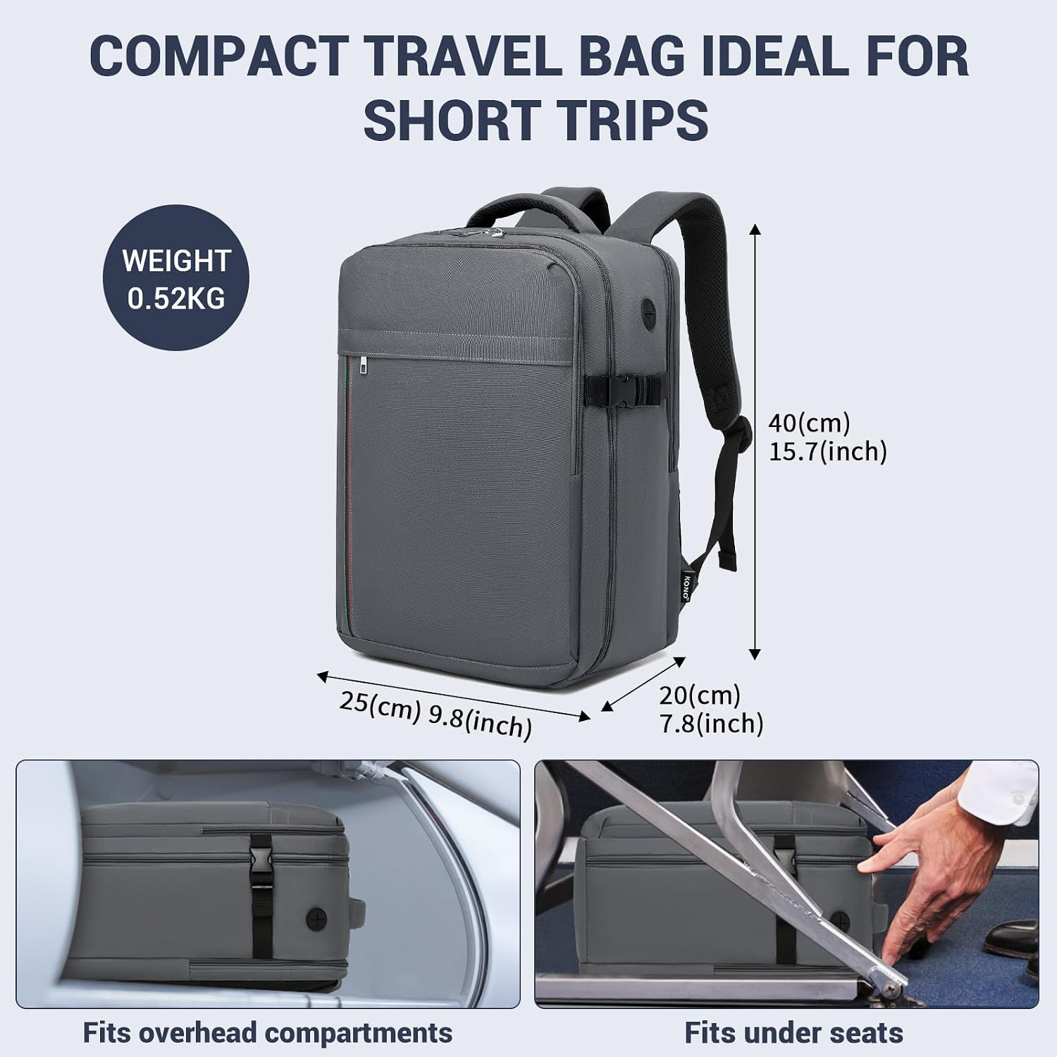 20L Casual Daypack, 40×20×25 cm, Airline Approved, 15.6″ waterproof Laptop Backp