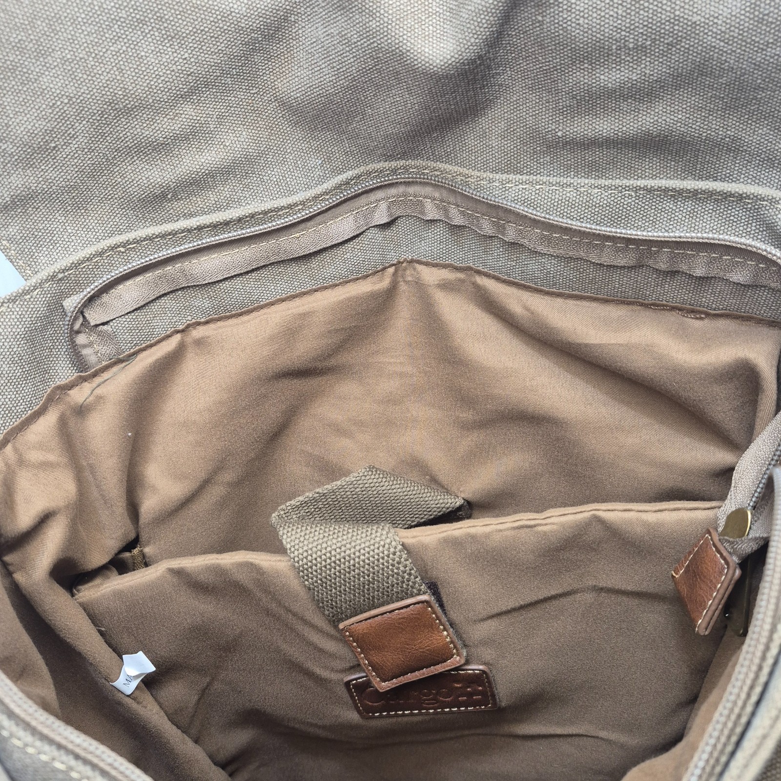 Cargo It Large Beige Khaki Washed Canvas Backpack with pockets Leather straps