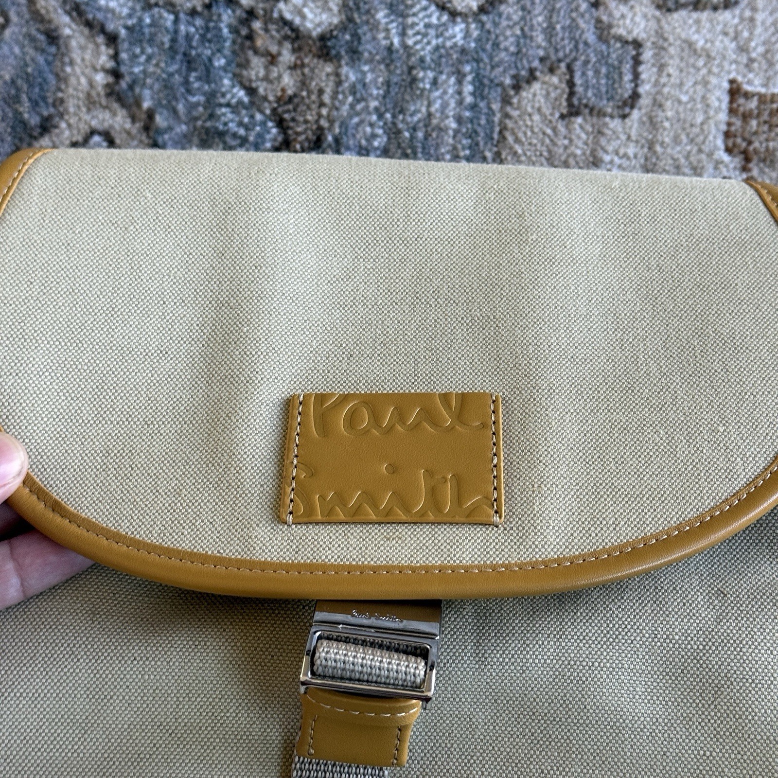 Paul Smith Canvas Backpack In Sand Beige Cotton Linen Blend Leather Trim $675