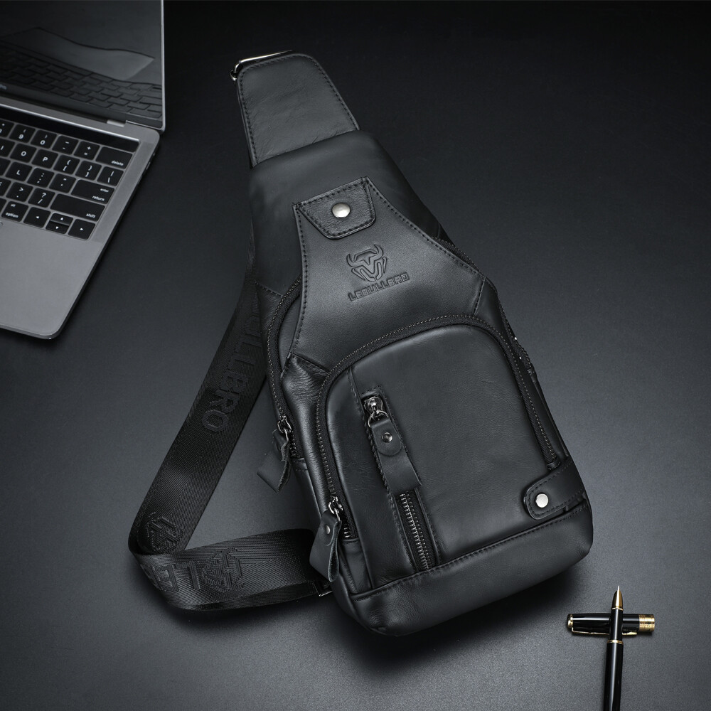 Men’s Genuine Leather Crossbody Sling Bag Multi-Pocket Chest Bag for Daily Use