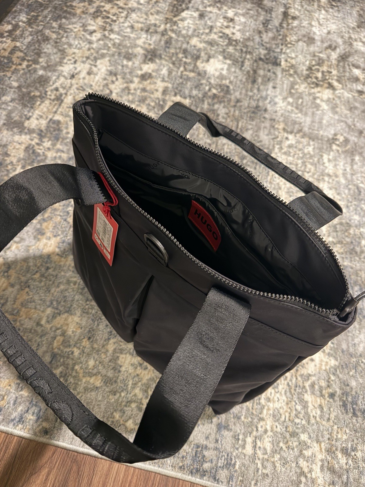 HUGO Taric Nylon Blend Tote Convertible Backpack Black Lightweight Travel Bag