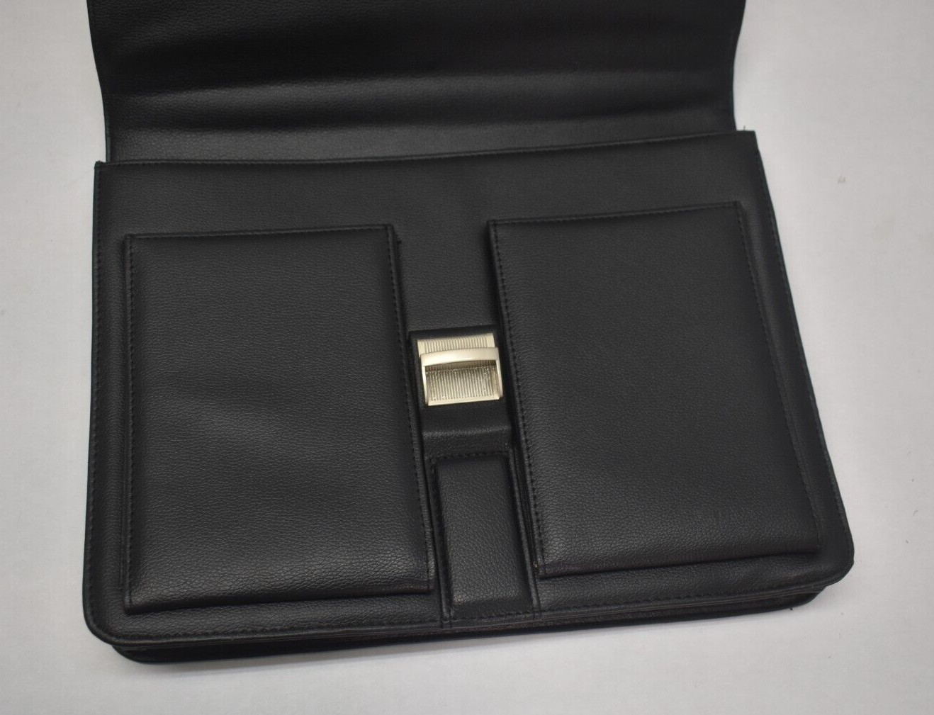 Jack & Chris Faux PU Leather Briefcase Traditional Messenger Bag Black w Strap