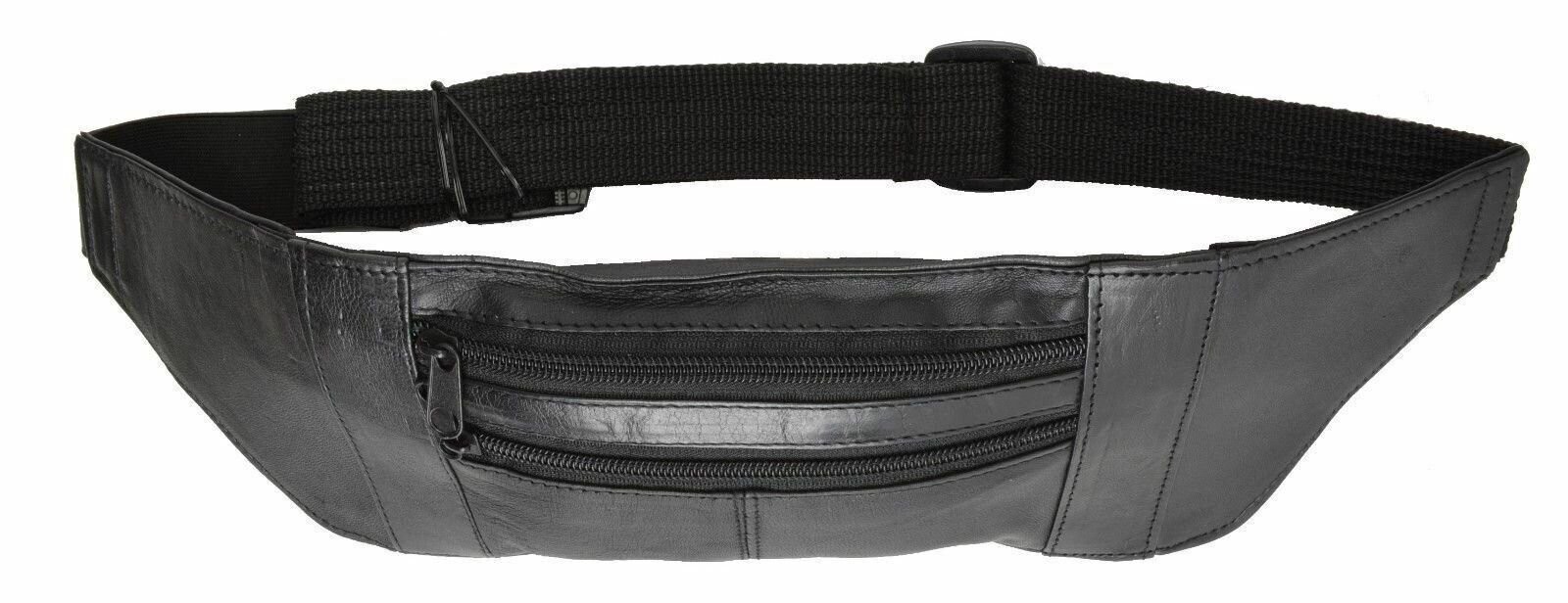 Black Genuine Leather Slim and Sleek Under Garment Money Belt Waist Bag Unisex