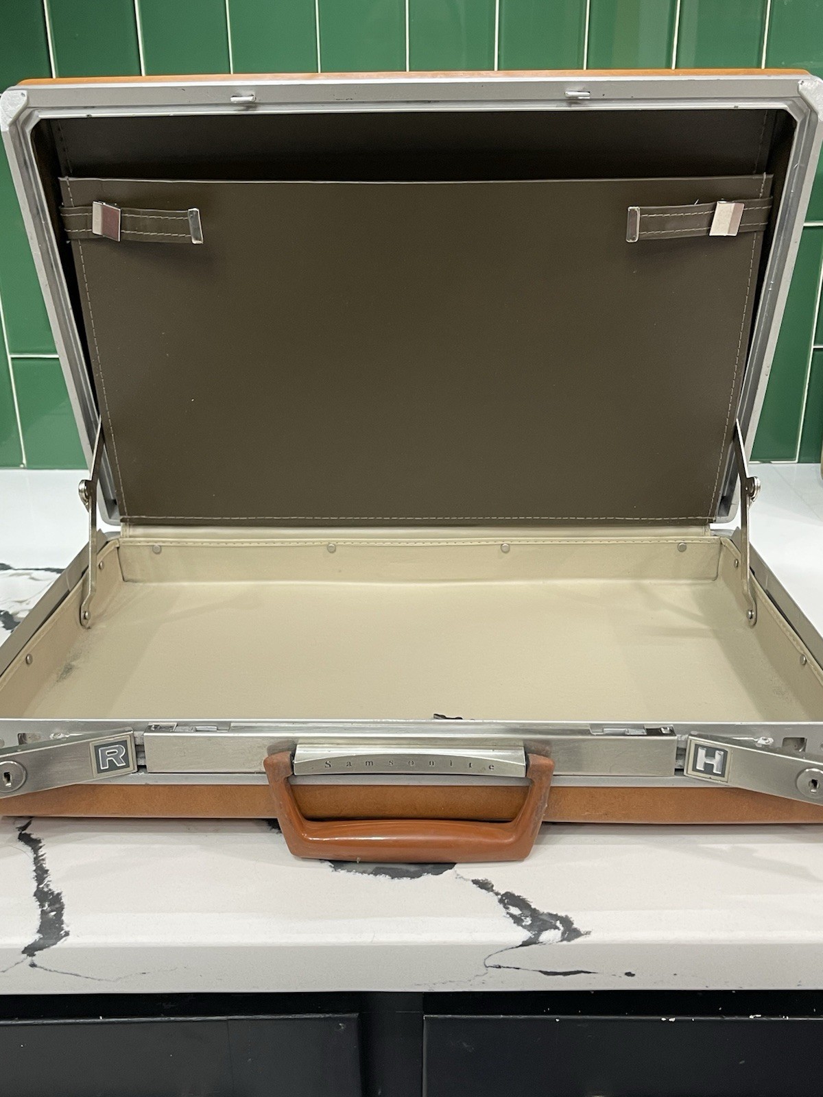 Vintage Samsonite Briefcase – Brown Leather-look Hardside Lock w/Key