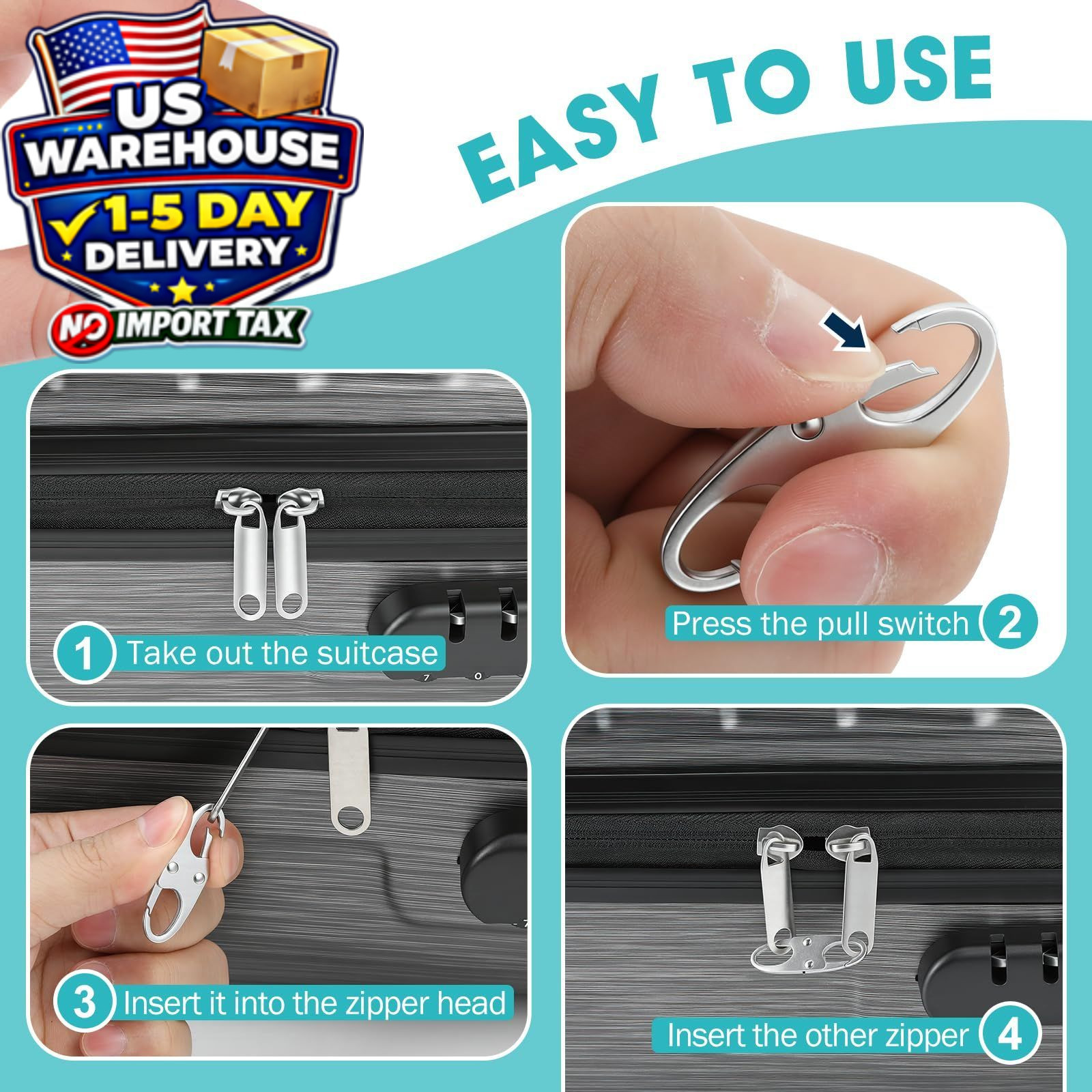 8 Pcs Anti-Theft Carabiner Clip Double Zipper Pull Zinc Alloy Backpack Clip