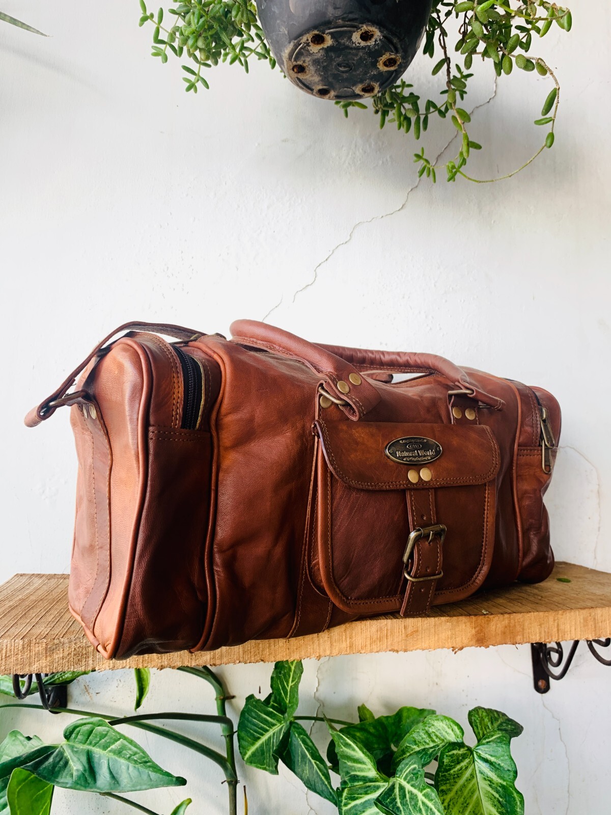 Bag Goat Leather Duffle Men Travel Luggage Genuine Brown Free Bag [ 7X9 inch ]