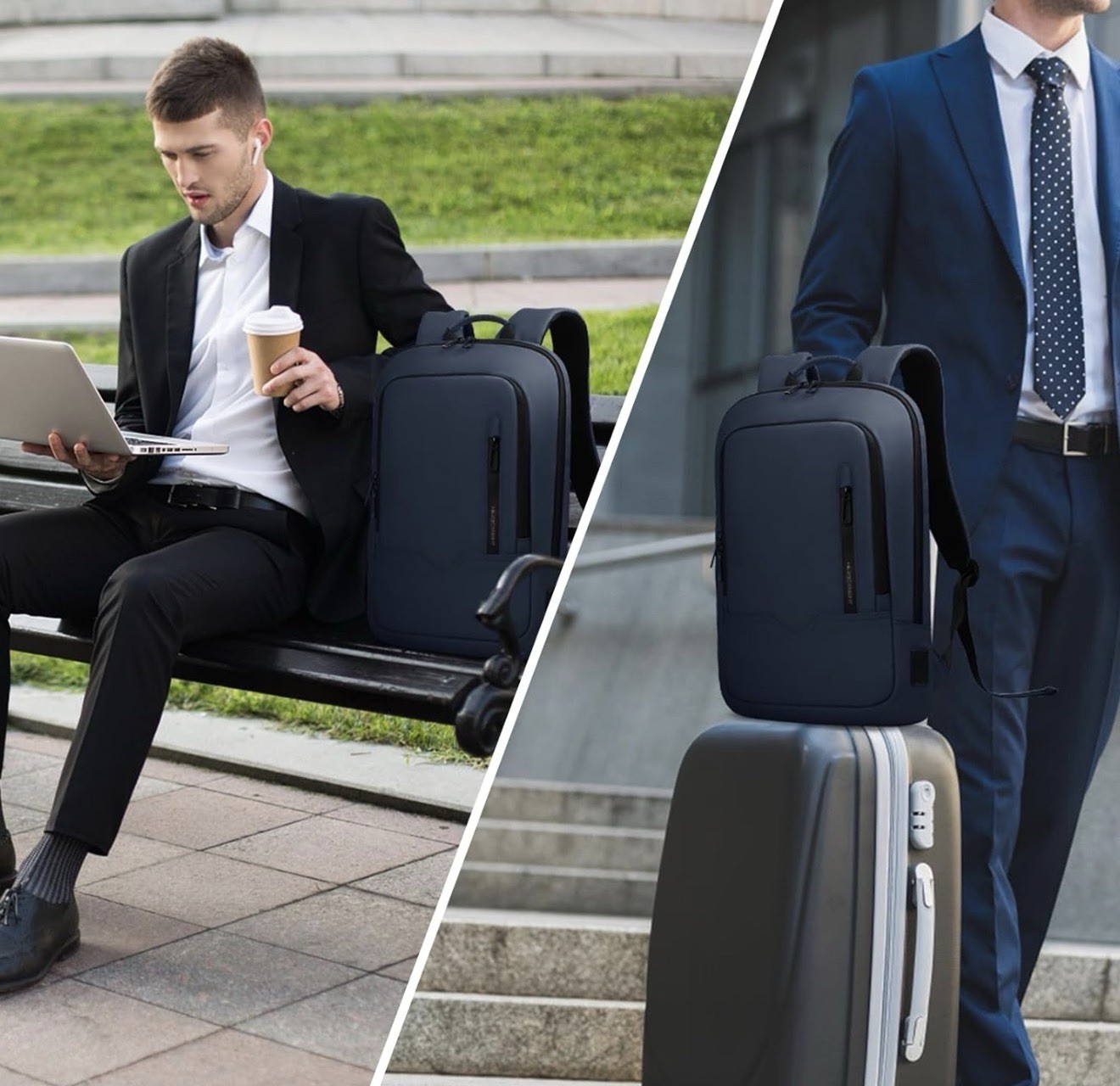 HK Backpack for Men Business Slim Backpack with USB Charger Computer Lightweight