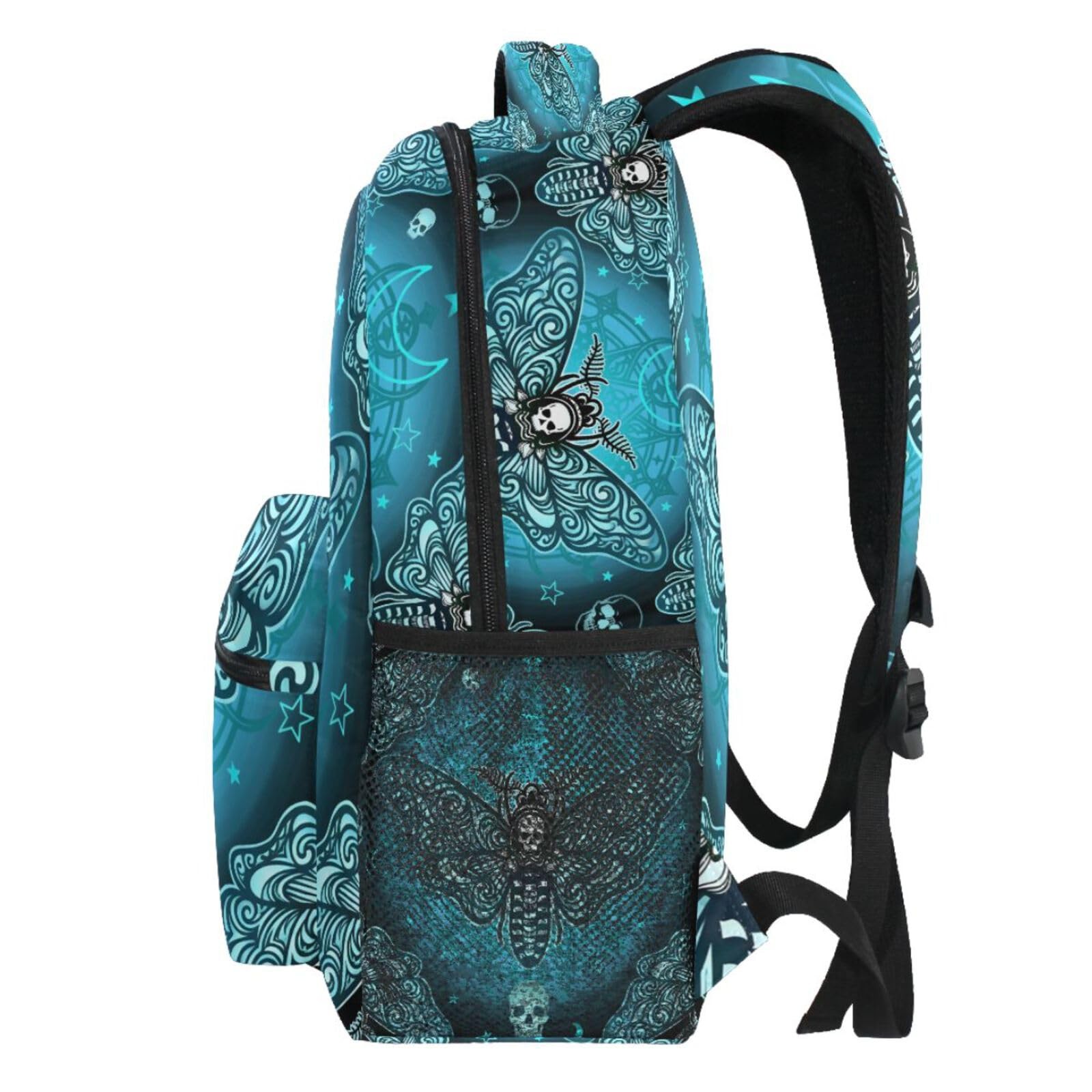 School Backpack Butterfly Skull Blue College Knapsack Laptop Rucksack Busines…