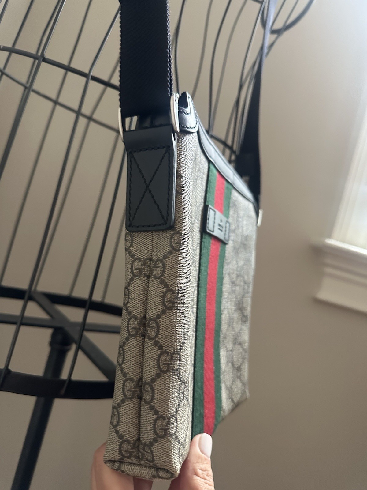 Gucci GG Monogram Beige Green Red Messenger Bag Men’s Adjustable Strap
