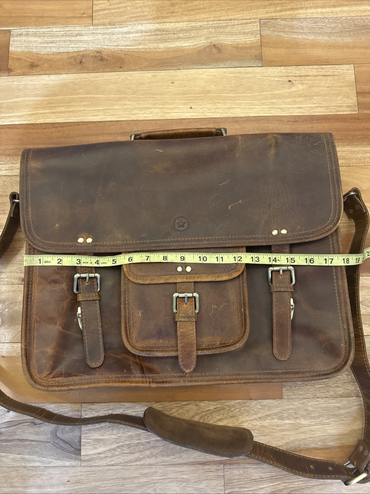 Aaron Leather Goods Messenger Side Bag 18×14 Buffalo Distressed Brown Laptop