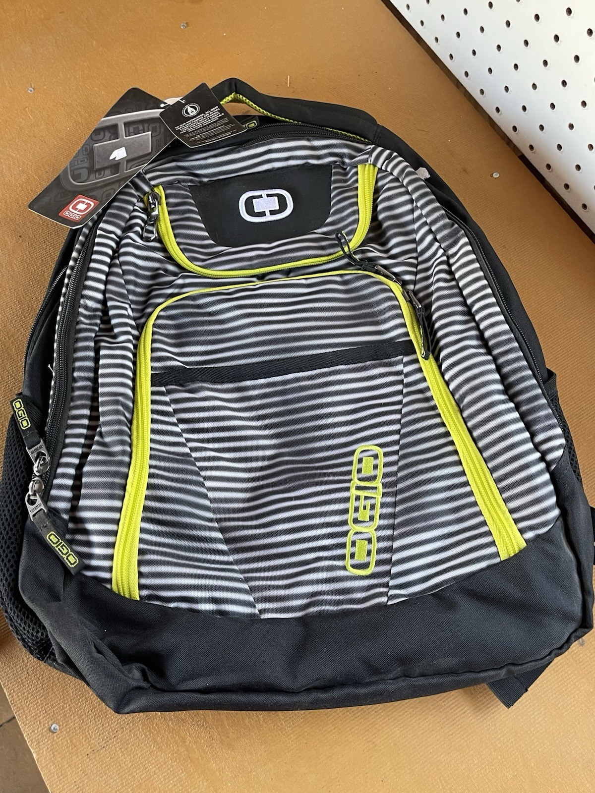 OGIO Striped Backpack Black Gray Green Laptop Sleeve Padded Pockets Zip