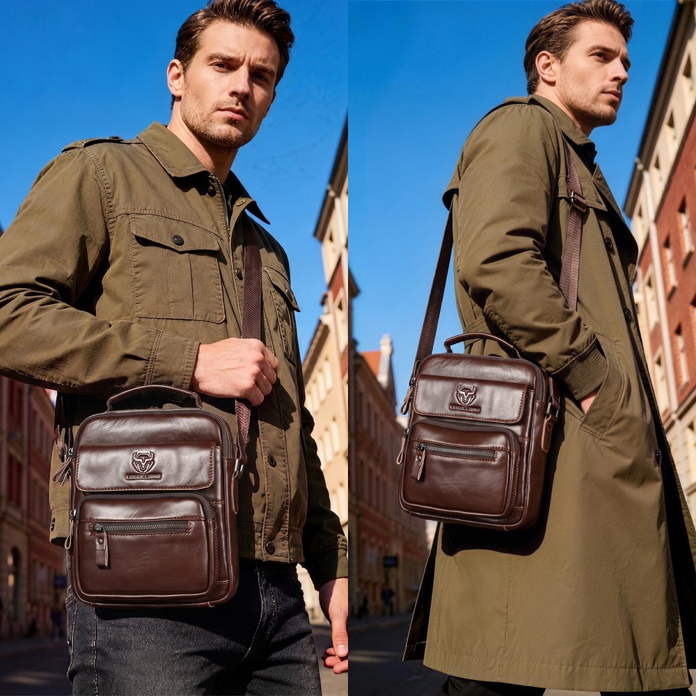 Men’s Genuine Leather Crossbody Bag Small Shoulder Messenger Bag for Work Travel