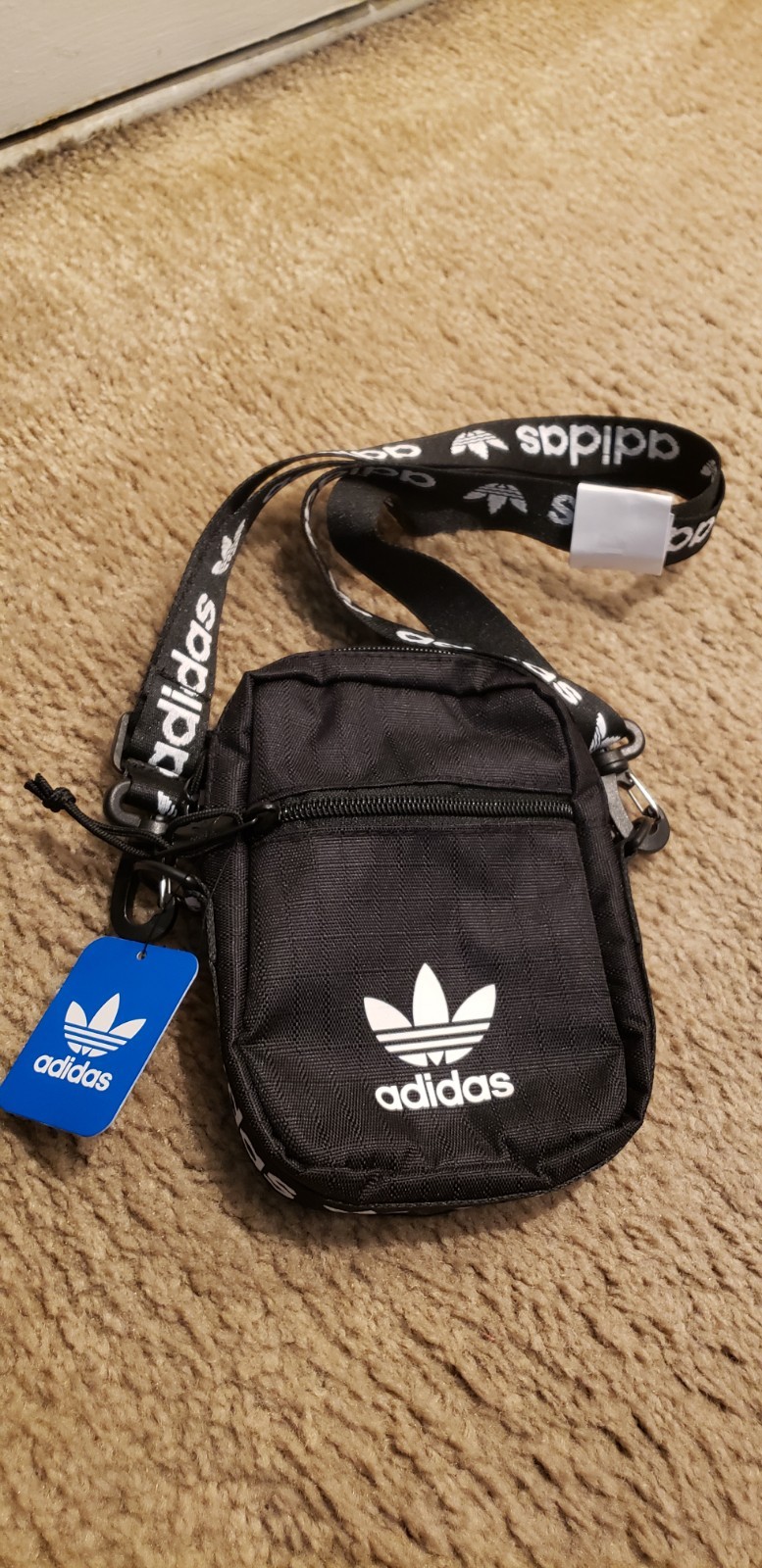 adidas Originals Black/White Logo Small Festival Crossbody Bag Zip Adjustable