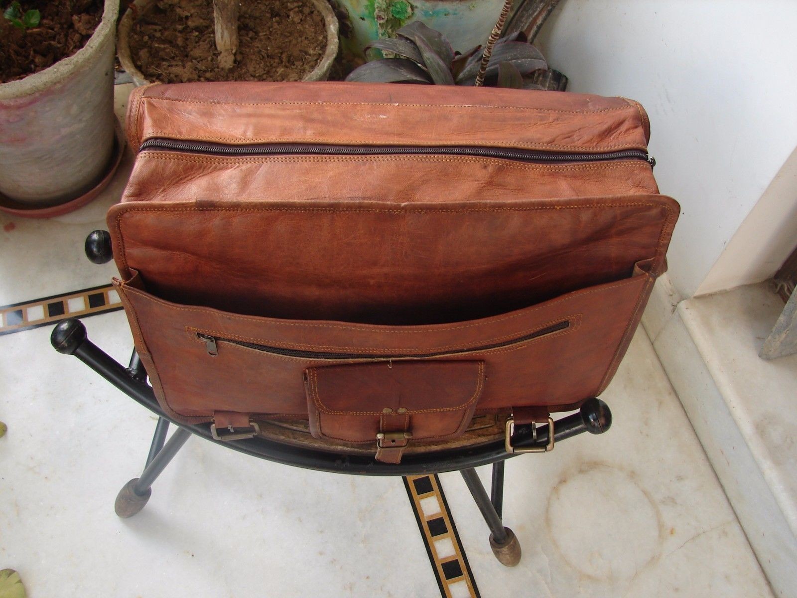 Office,Briefcase Bag 45 Cm Men’s Genuine Brown Leather Messenger Shoulder Laptop