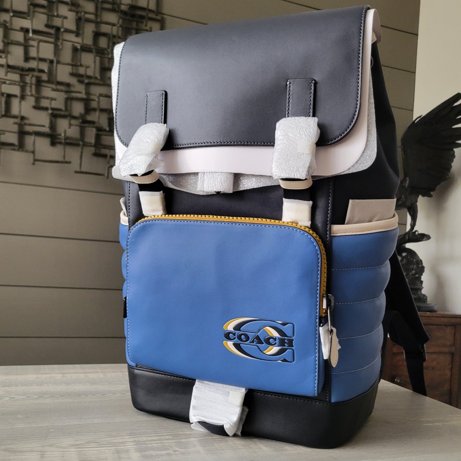 Coach Track Quilted Leather Backpack Sky Blue / Midnight Multi CE542 $698 NWT