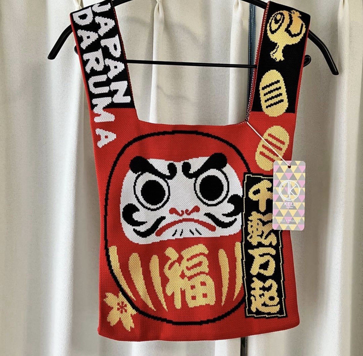 Japan Daruma red pattern knit bag rare limited 32×28cm from Japan