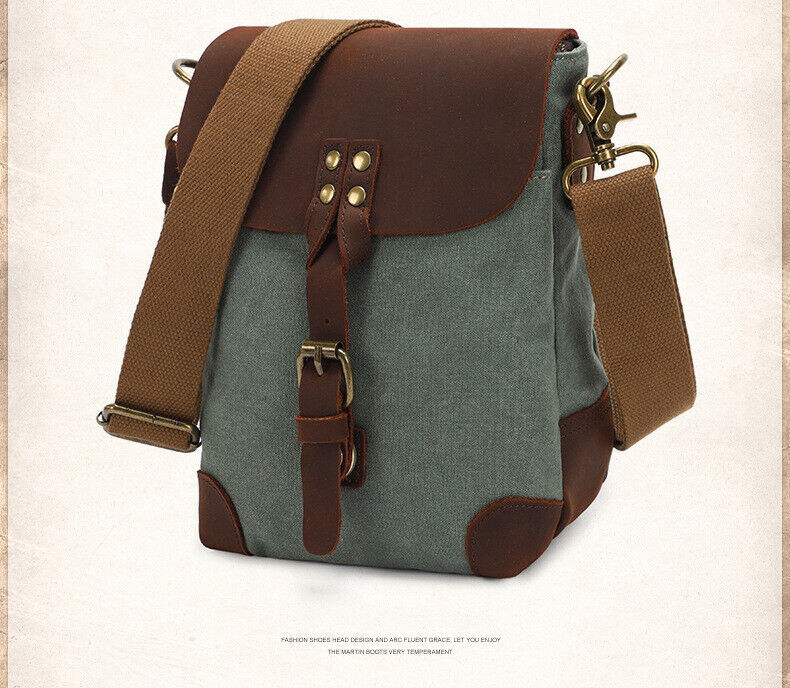 Men Canvas&Leather Shoulder/Messenger Bags 8 inches Business Casual Daypack