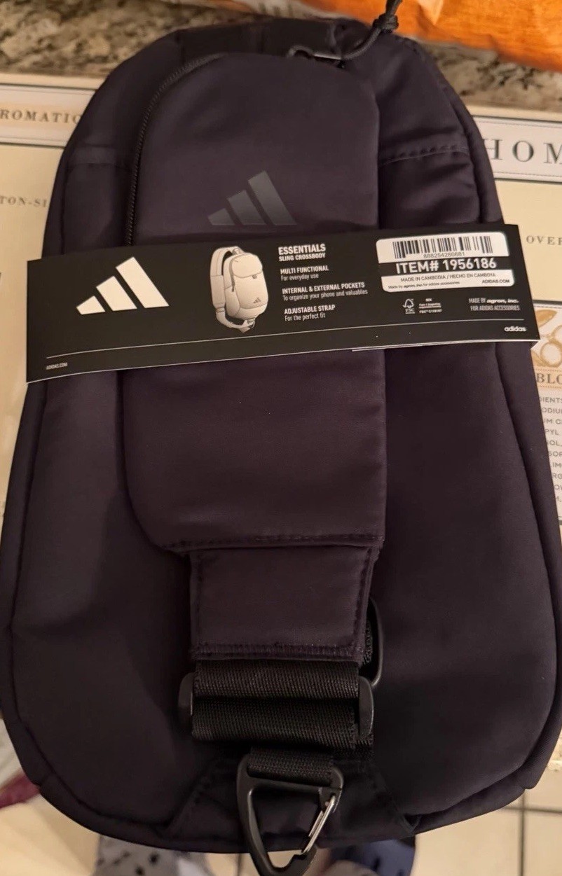 Adidas Essentials Sling Crossbody Bag Multi Pocket Black Travel NEW