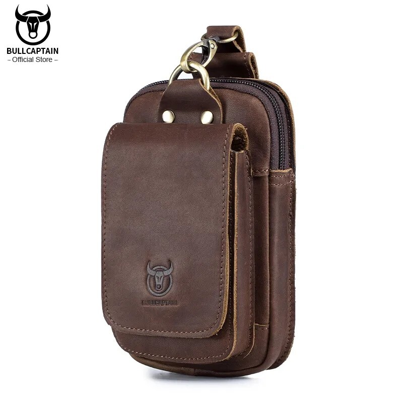 BULLCAPTAIN Leather Waist Pack Bag 7inch Phone Pouch Accessories Waist Belt Bag