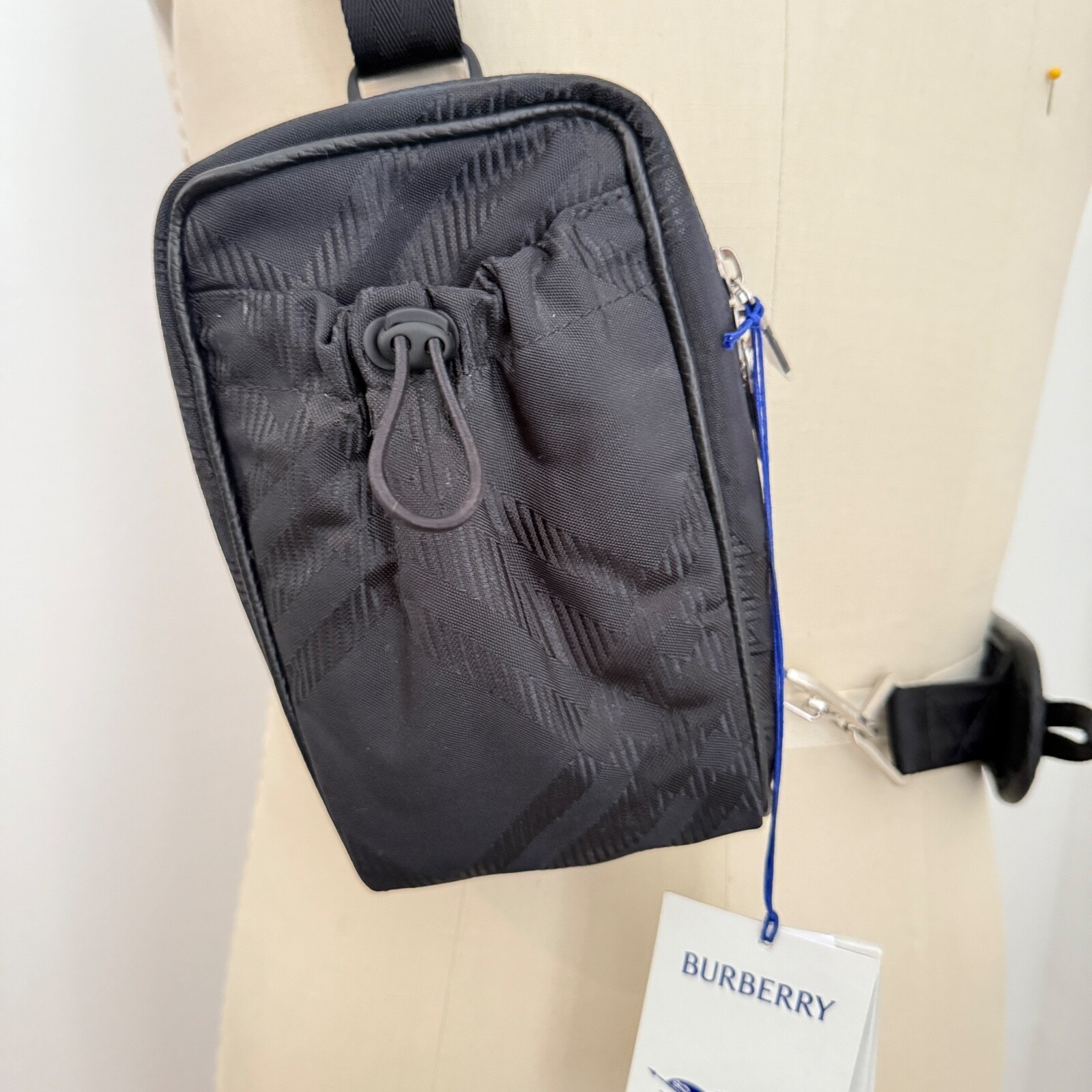 Burberry Check Black Nylon Jacquard Phone Bag