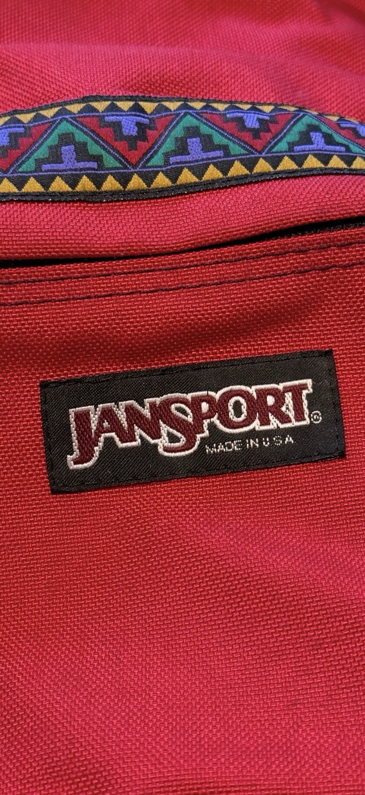 Vintage JanSport Backpack Red Aztec Suede Bottom Made in USA Classic Pack Y2K
