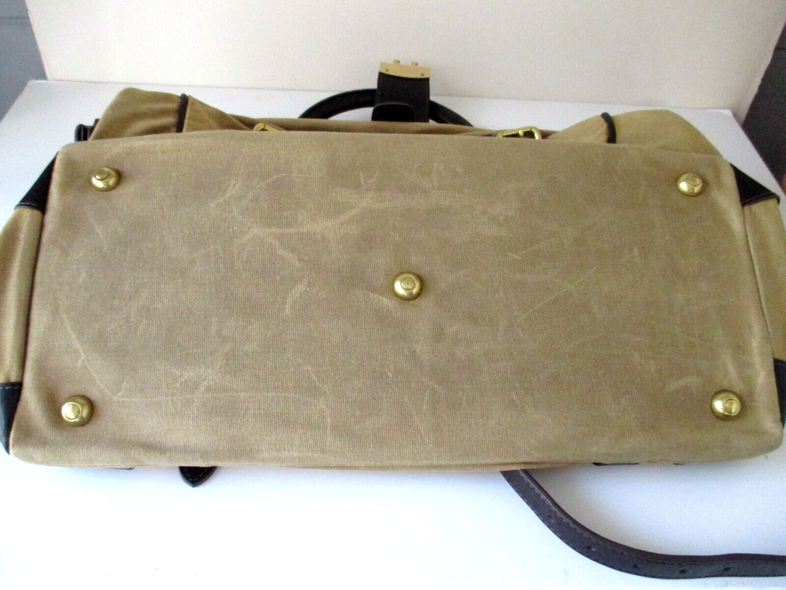 J. Peterman Canvas & Leather Travel Weekender Bag Tan Removable Strap