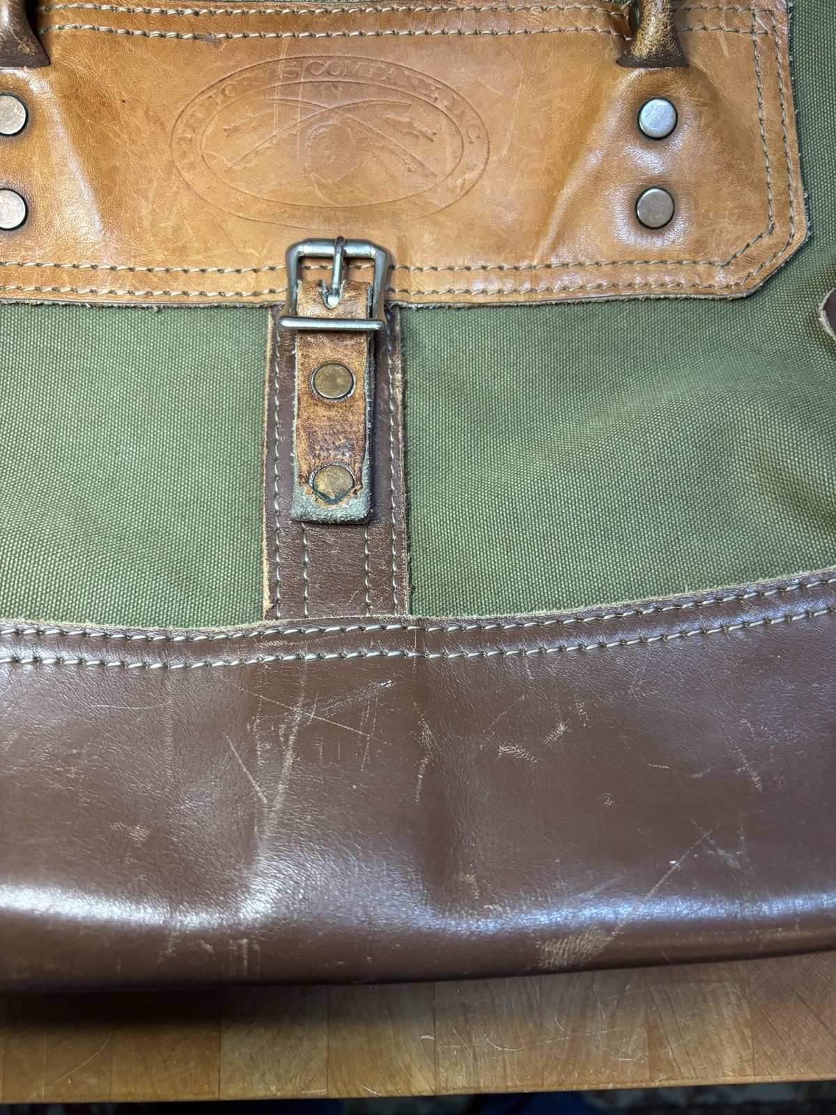 Vtg Orvis Battenkill Olive Canvas & Leather Messenger Briefcase Laptop Bag Used