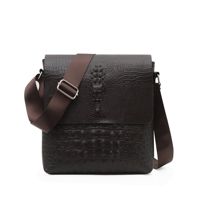 Vintage Croc Print PU Leather Mens Shoulder Bag Work Crossbody Messenger Bag