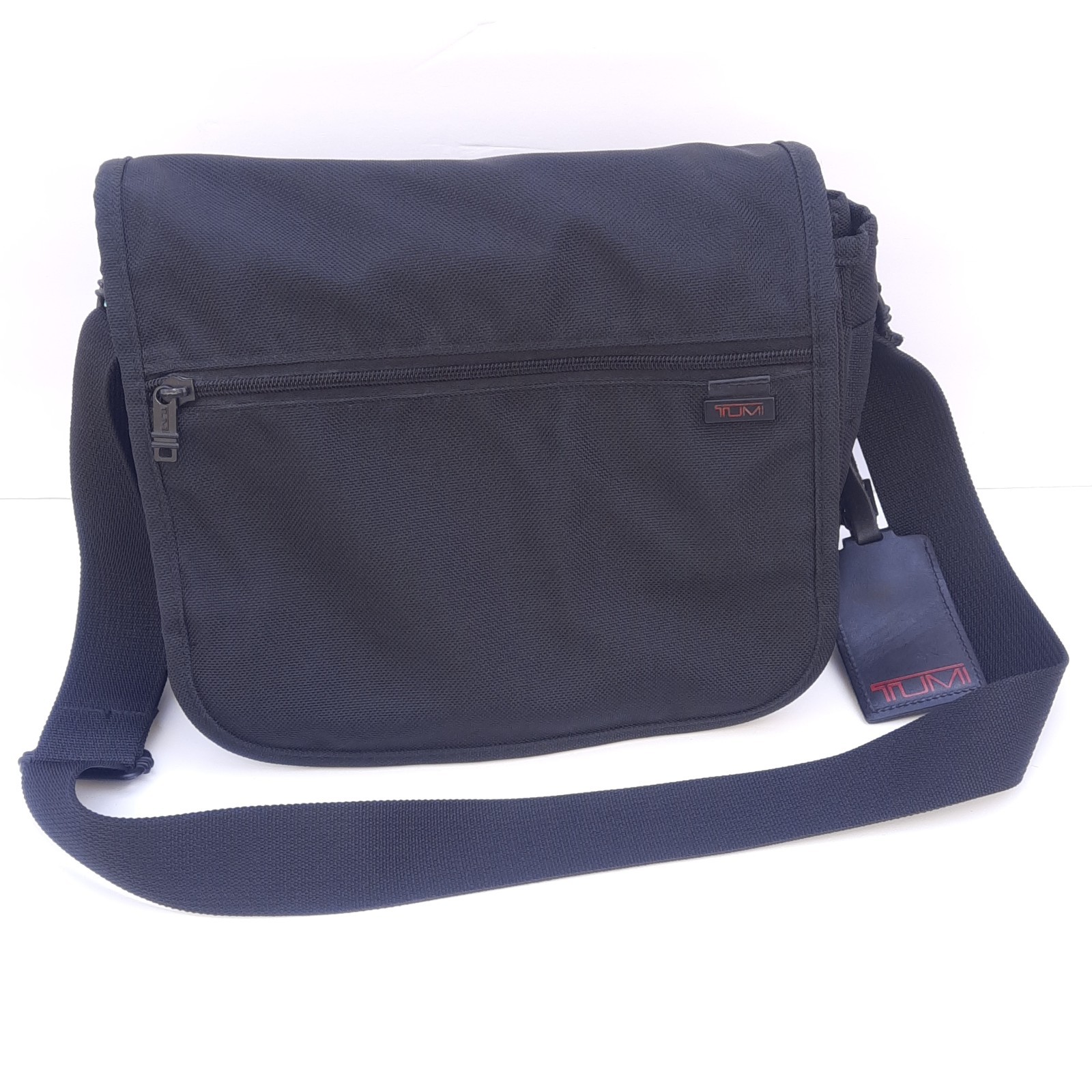 TUMI Crossbody Messenger Bag w/ Flap and Buckle Closure – Black Nylon – Read!