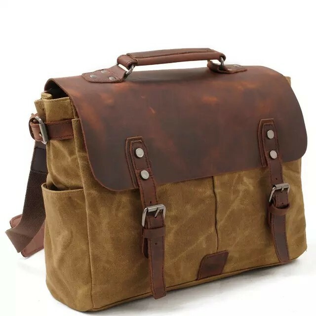 Crossbody soulder bag MenLeather Canvas Messenger Laptop Briefcase Bag exclusive